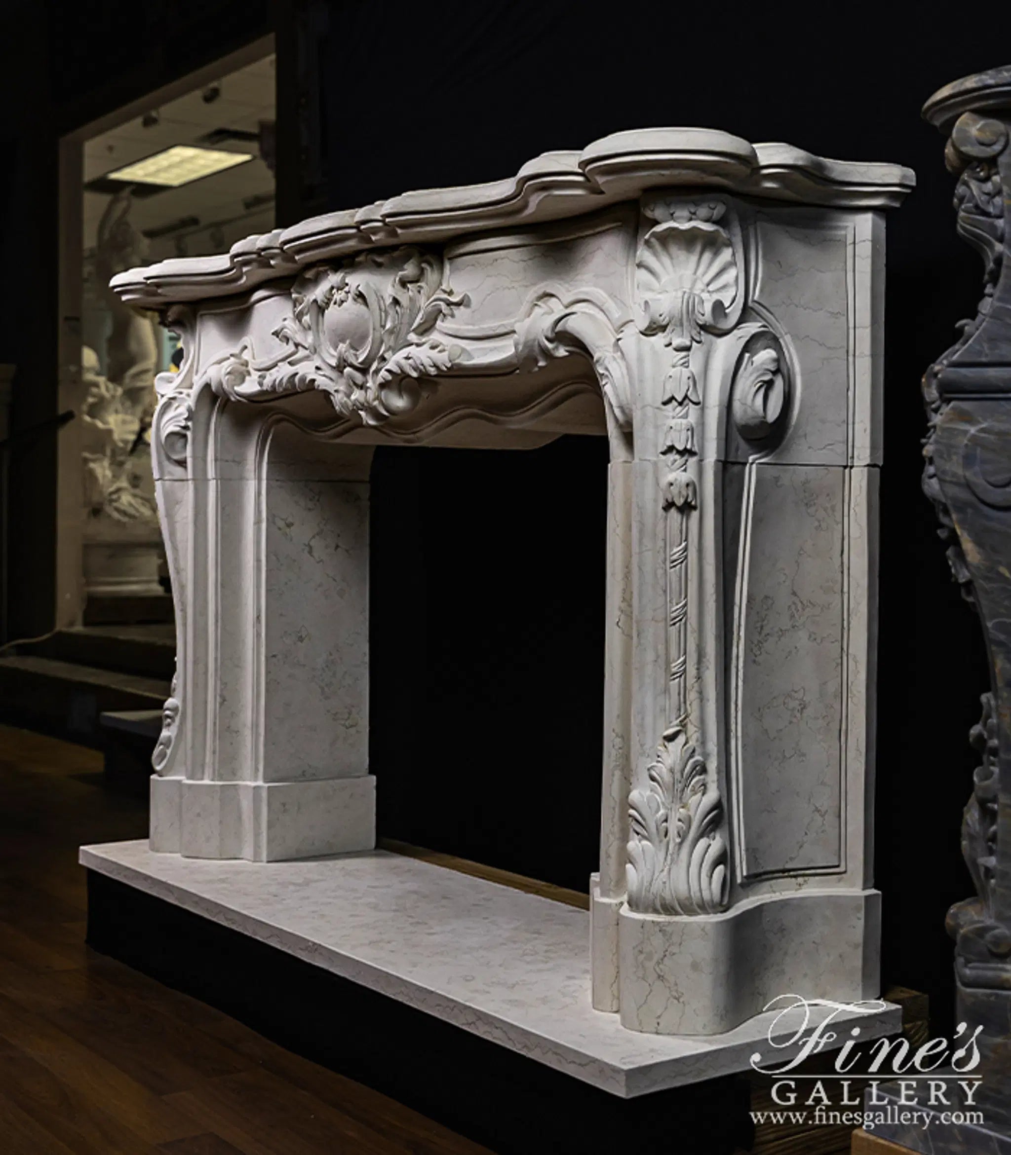 Exquisite Solid French Style Mantel In Italian Bianco Perlino Marble