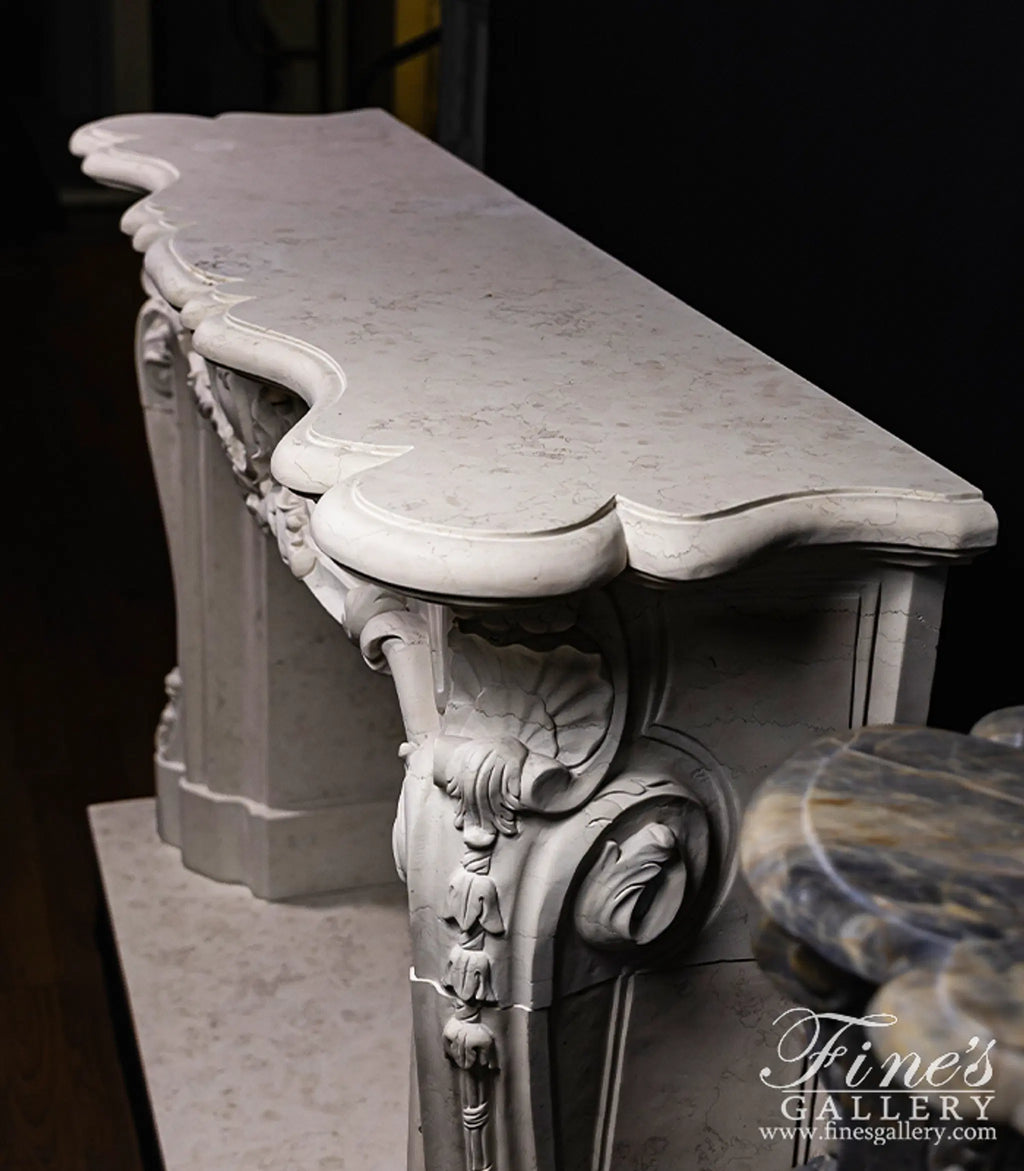 Exquisite Solid French Style Mantel In Italian Bianco Perlino Marble