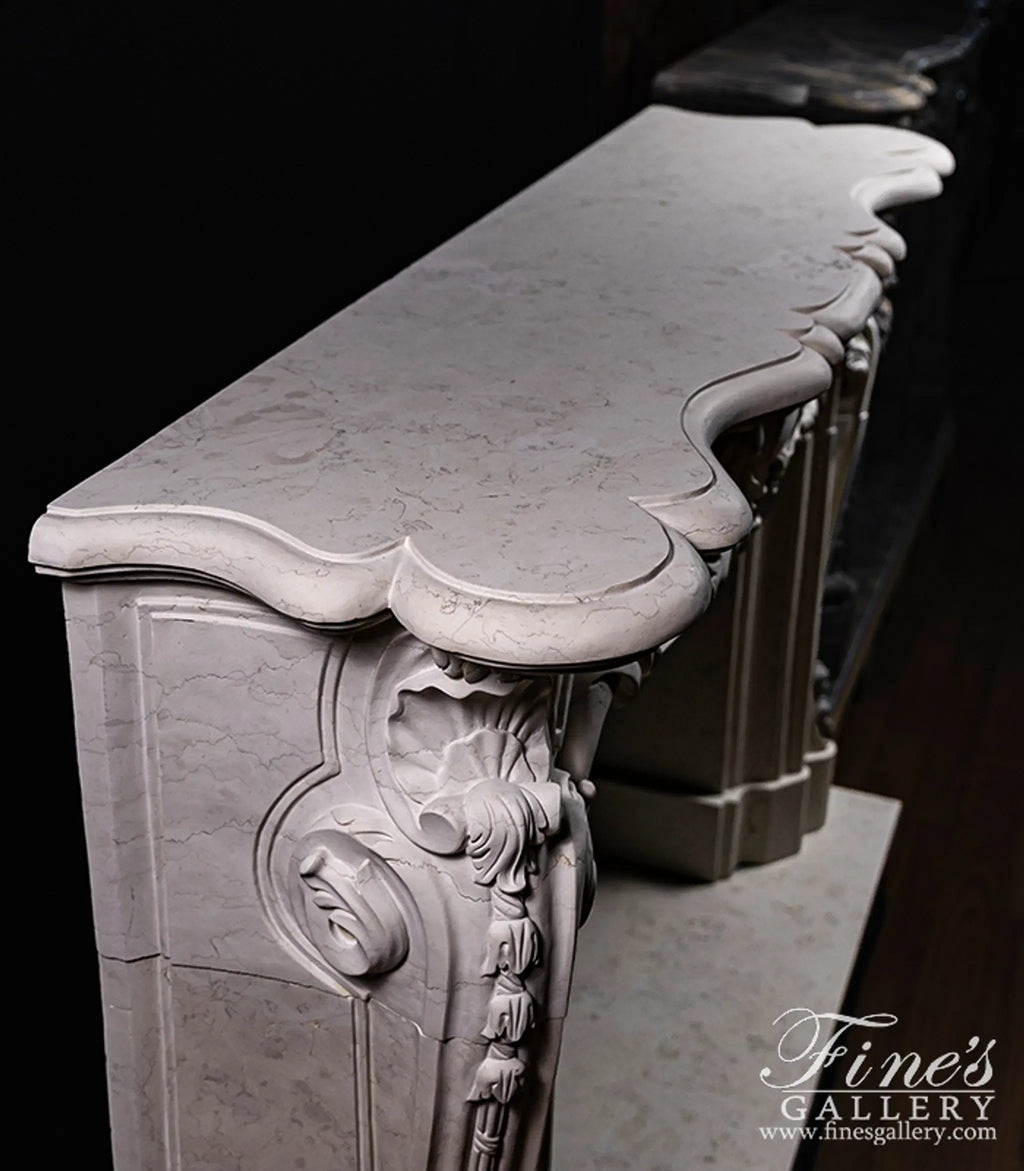 Exquisite Solid French Style Mantel In Italian Bianco Perlino Marble
