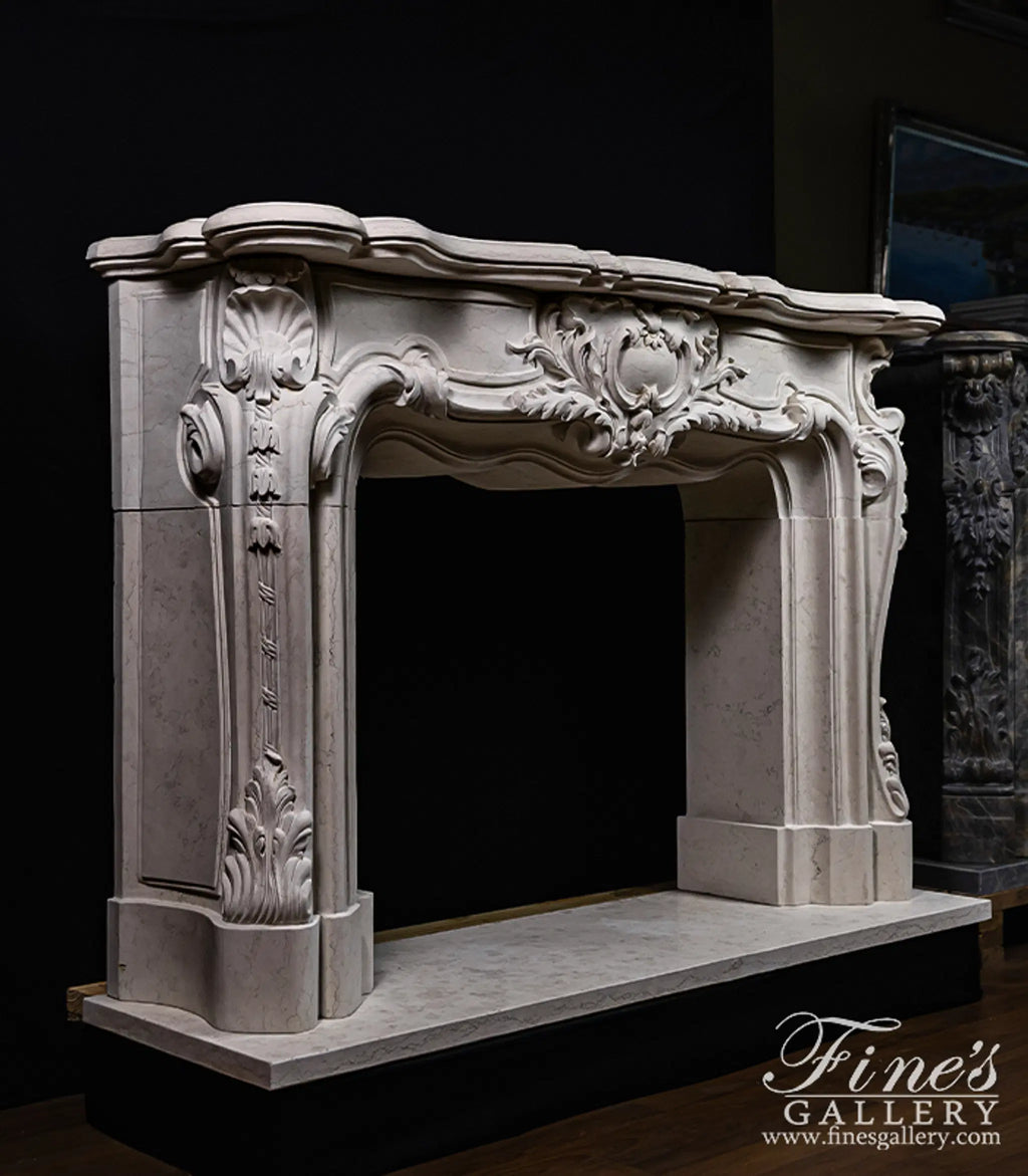 Exquisite Solid French Style Mantel In Italian Bianco Perlino Marble