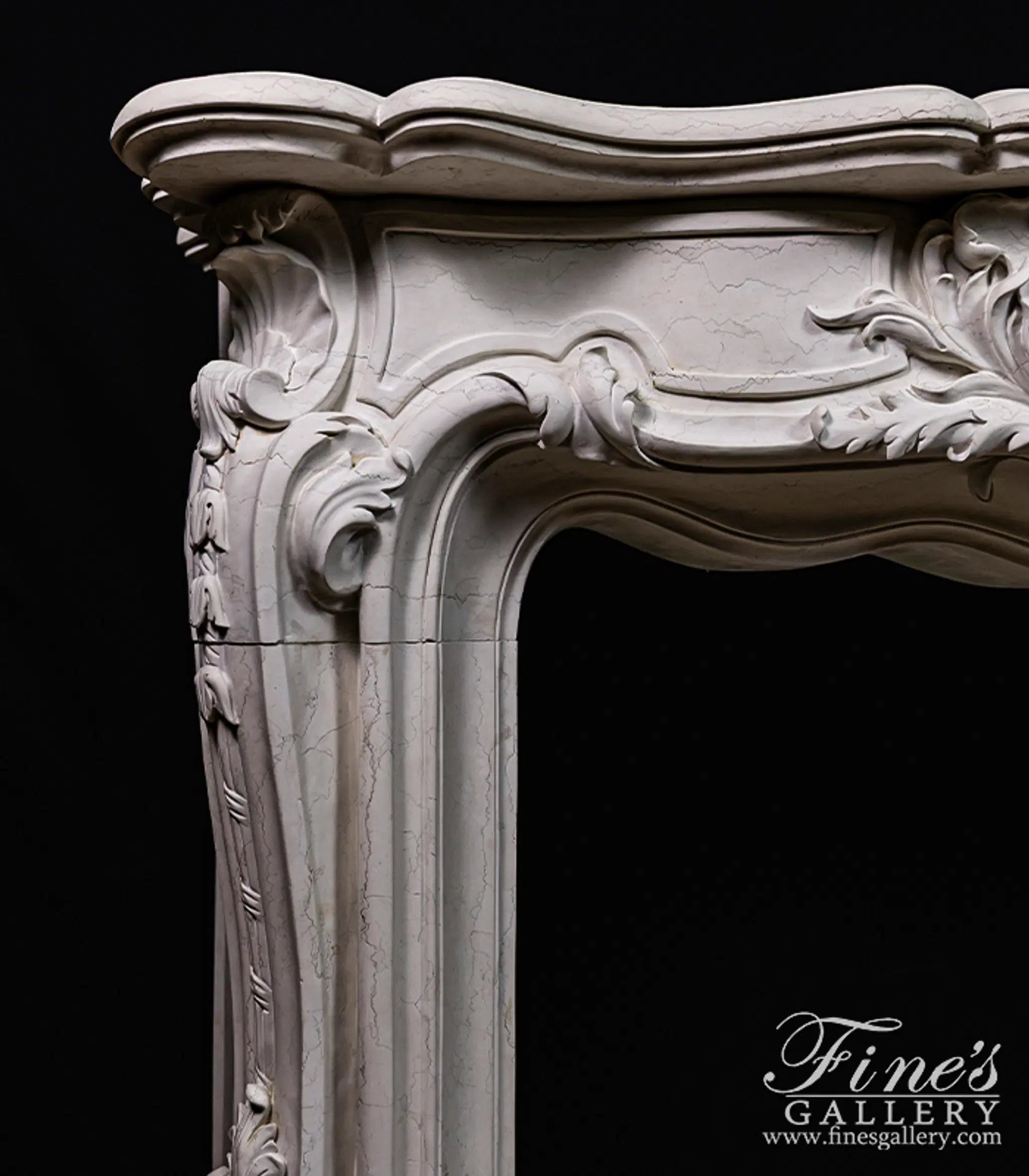 Exquisite Solid French Style Mantel In Italian Bianco Perlino Marble