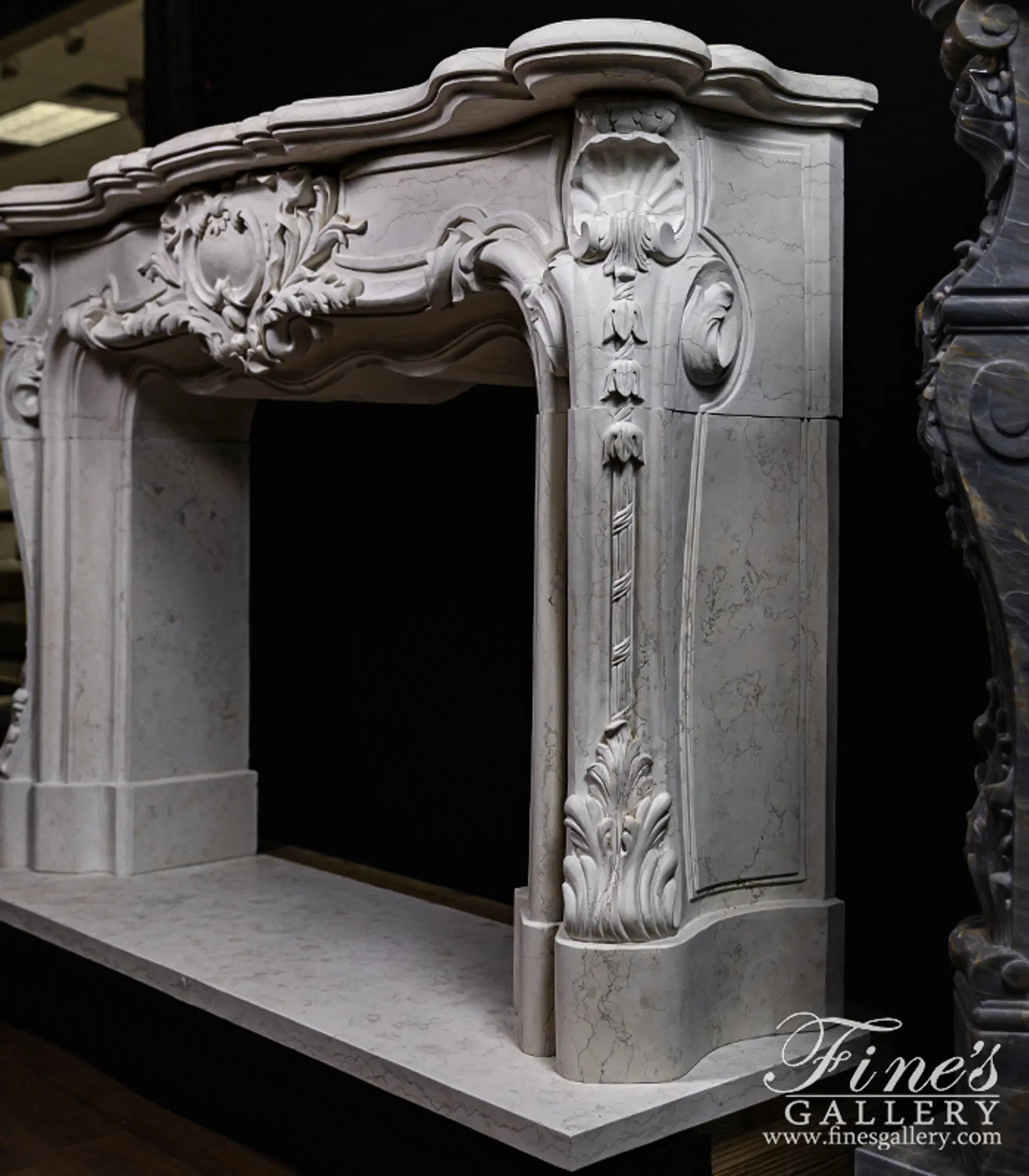 Exquisite Solid French Style Mantel In Italian Bianco Perlino Marble