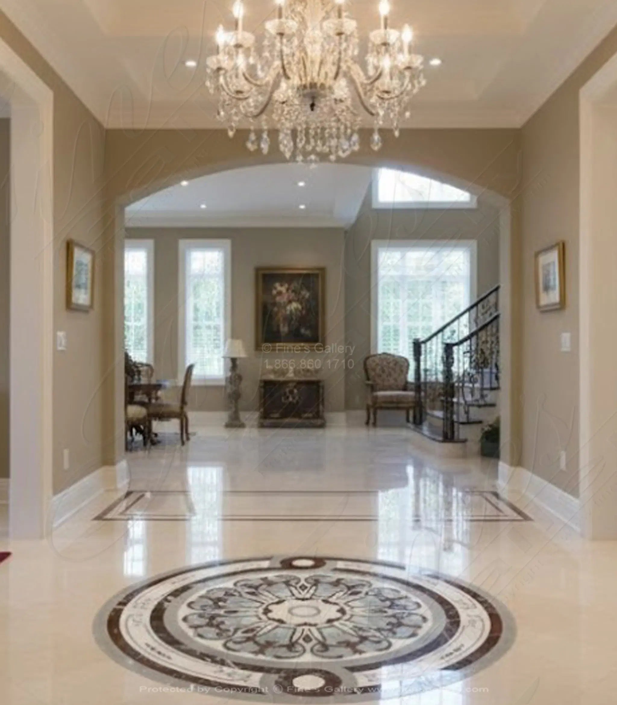 48" Diameter Marble Medallion - Colorful Mosaic Floor Inlay - Luxury Home Decor