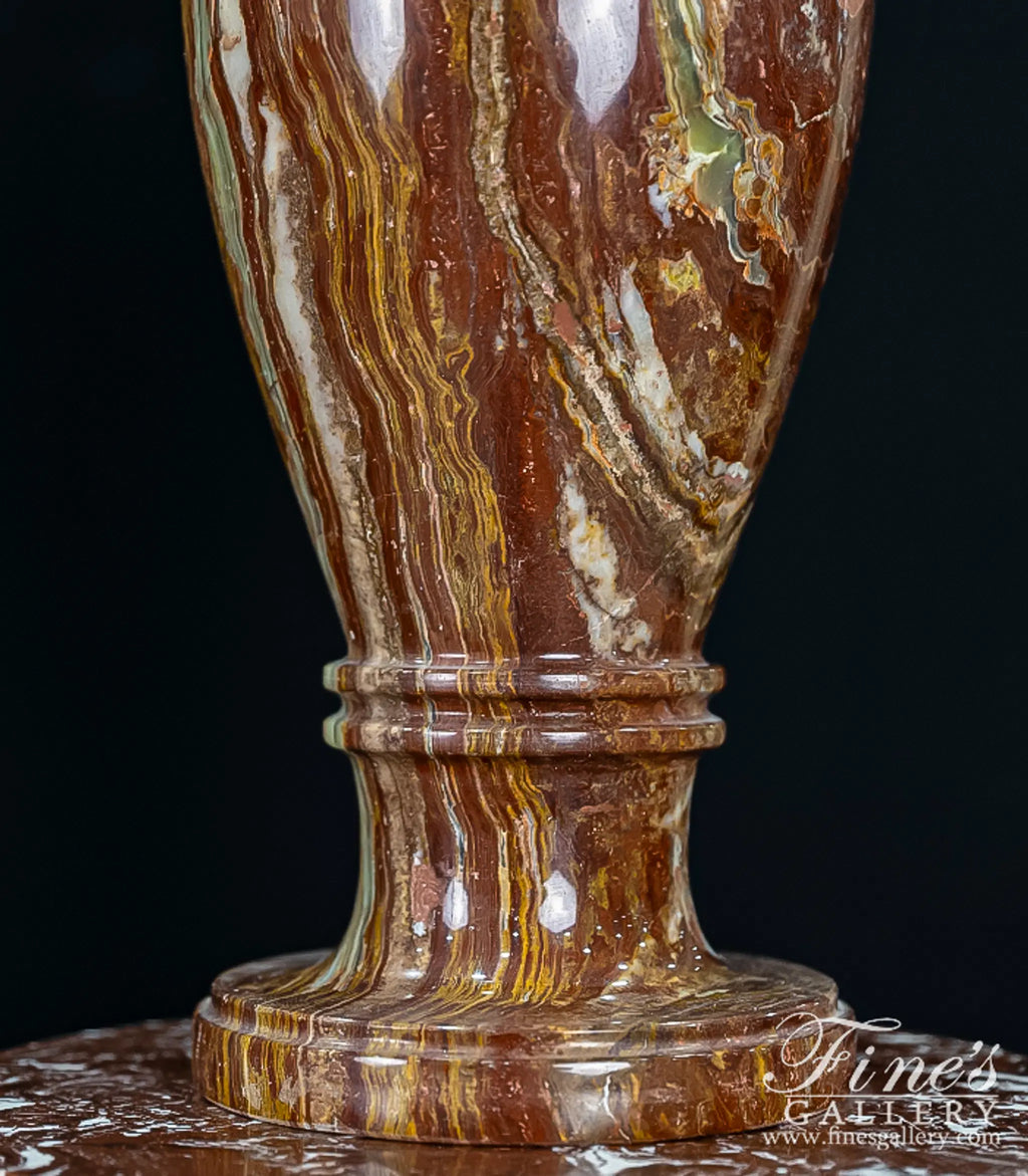 Rare Red Alabaster Decorative Vase with Gold Gilt Bronze Pedestal - Luxury Polished Natural Stone Urn