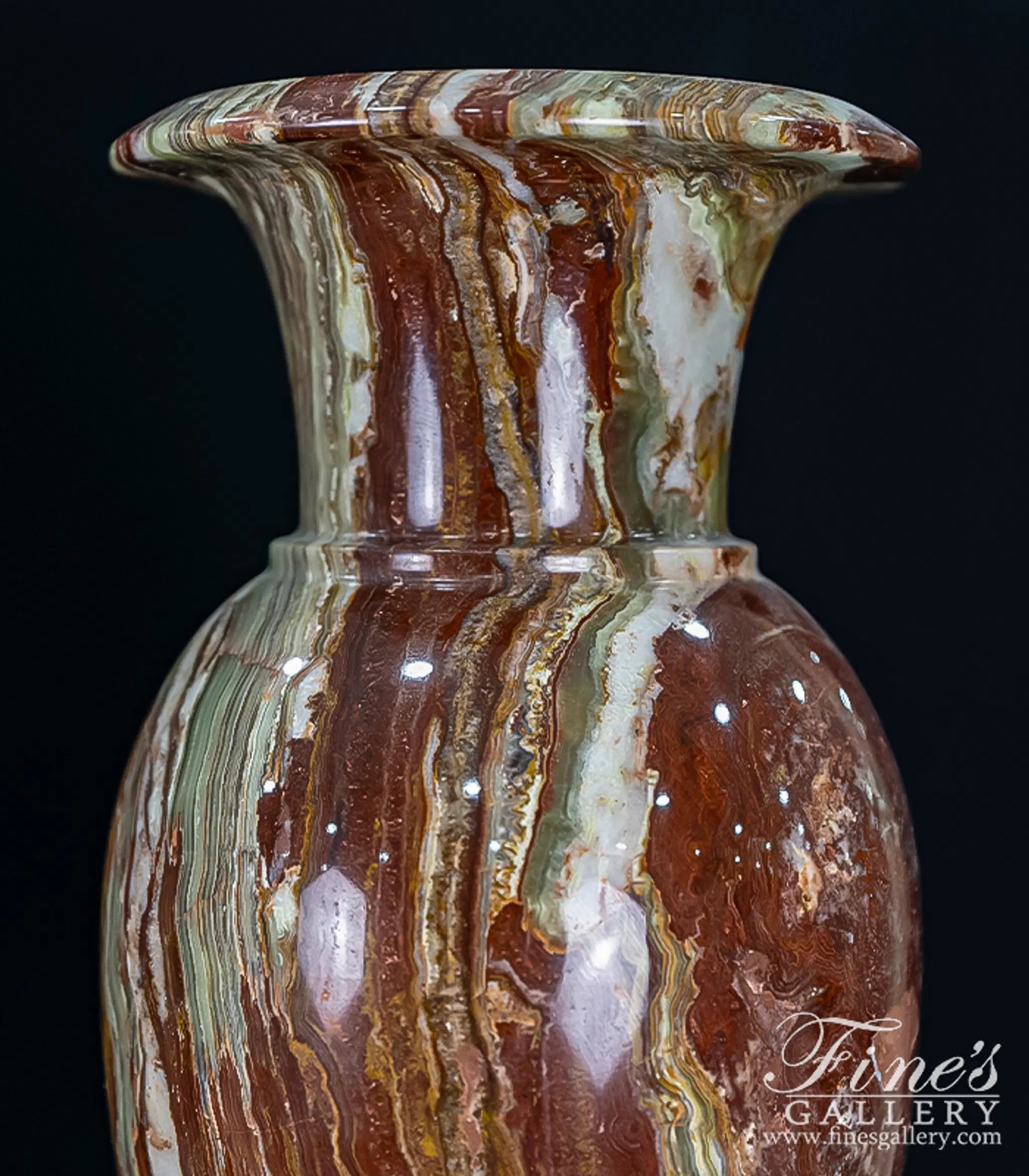 Rare Red Alabaster Decorative Vase with Gold Gilt Bronze Pedestal - Luxury Polished Natural Stone Urn