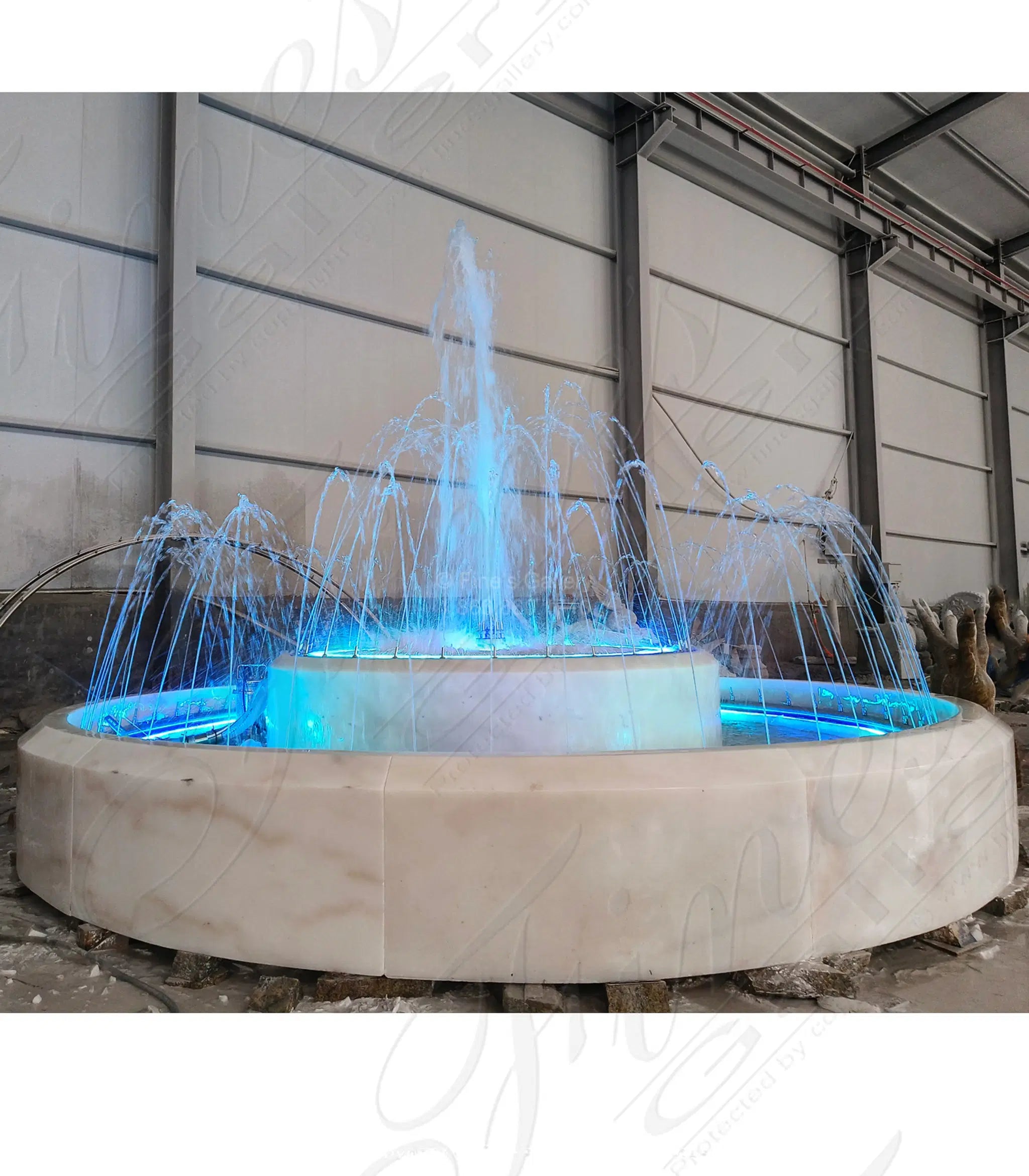 Simplistic Beveled Pool Basin and Oversized Hollow Base in Statuary Marble