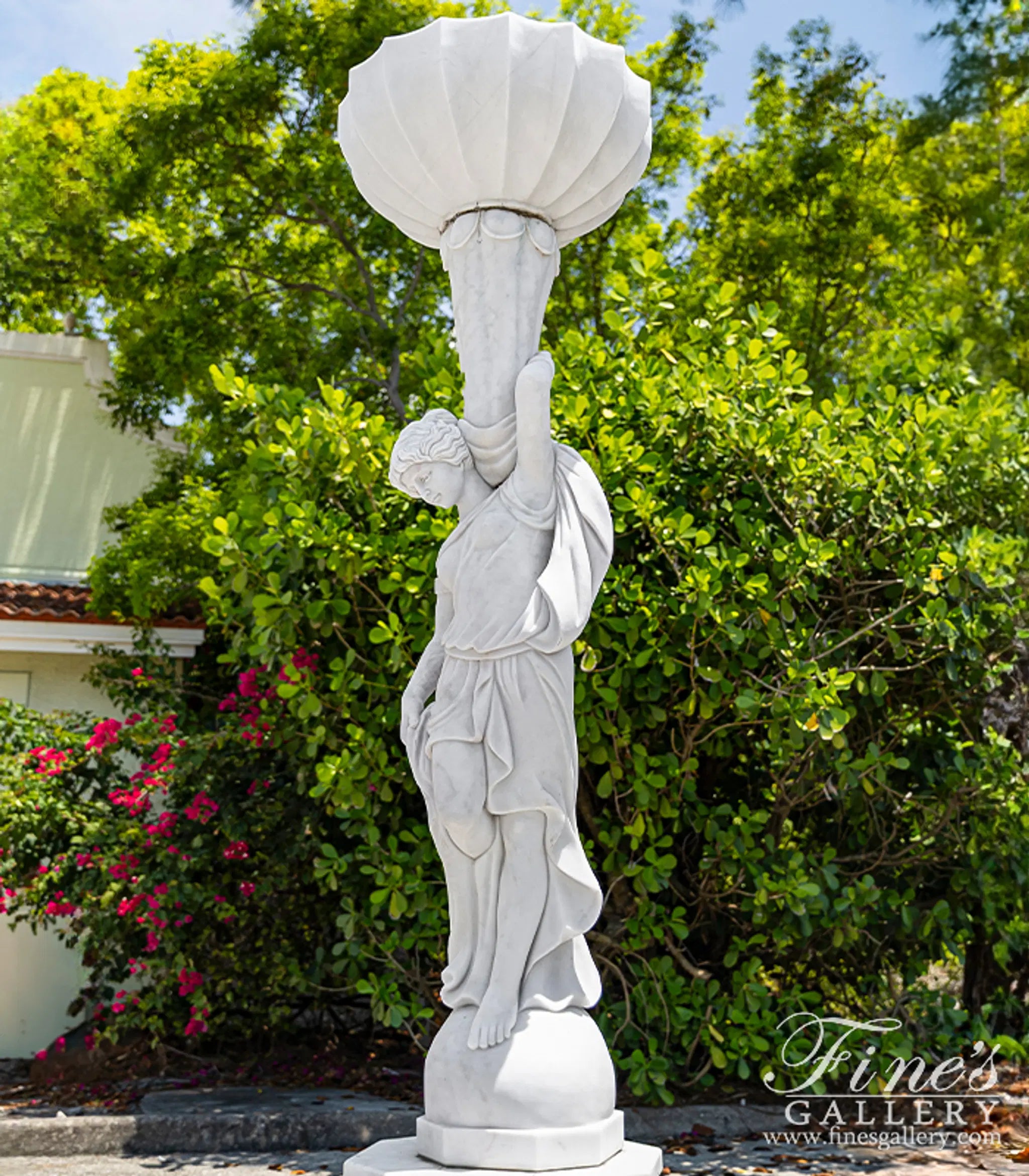 Marble Female Statues with Urns - 9ft Tall Pure White Statuary Marble Sculptures with Pedestals