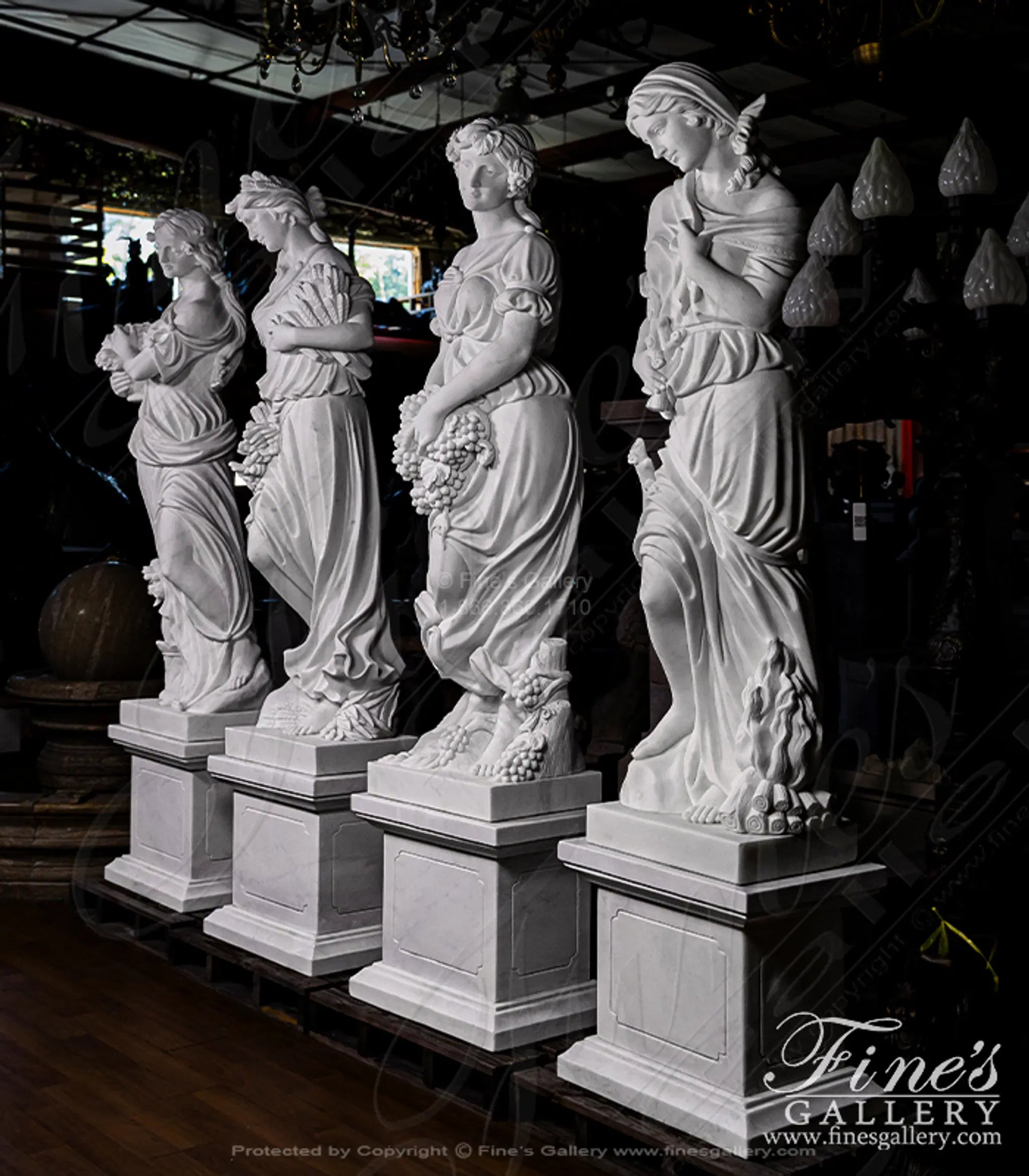 Four Seasons Goddess Statue Set in Statuary White Marble