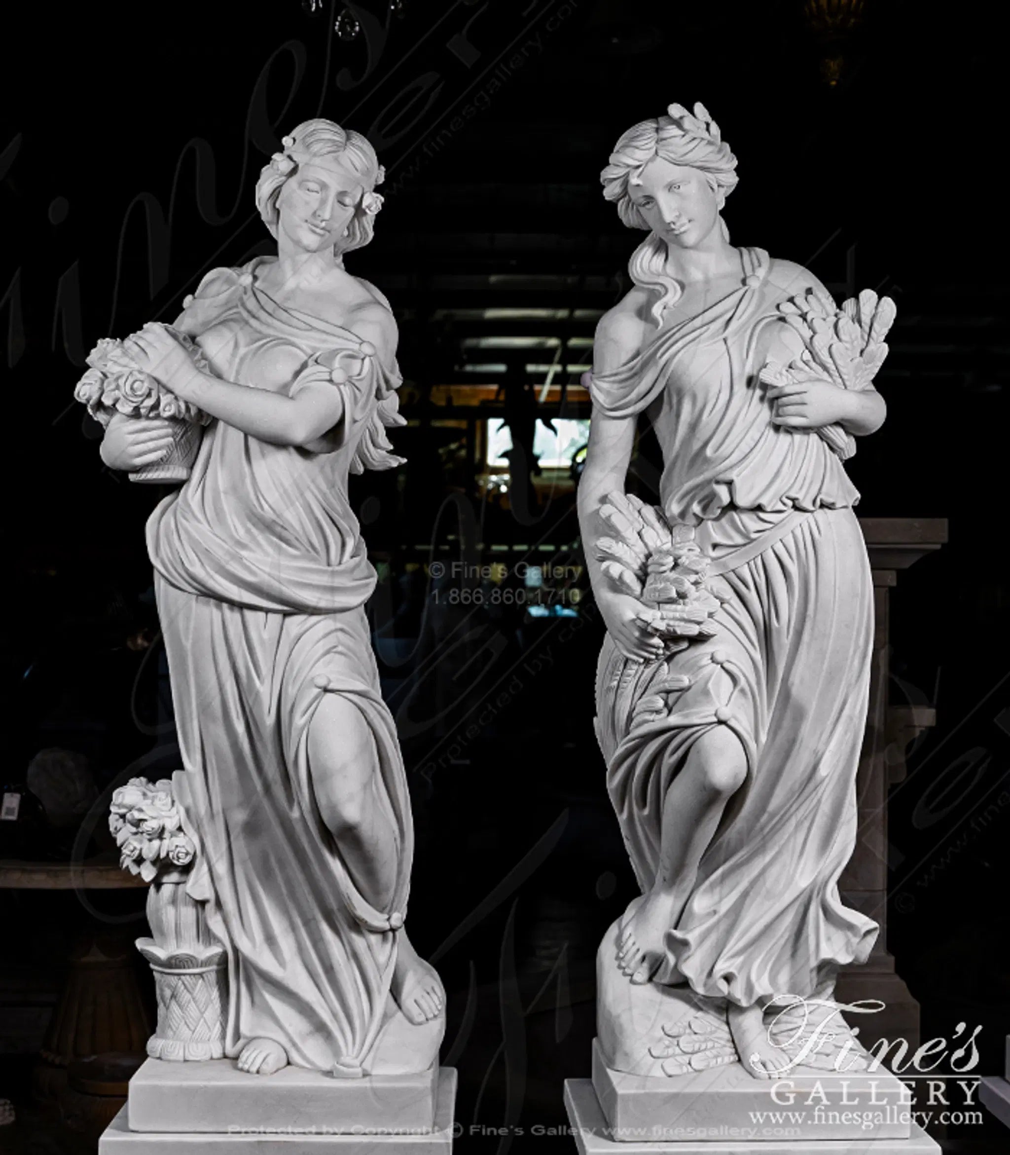 Four Seasons Goddess Statue Set in Statuary White Marble