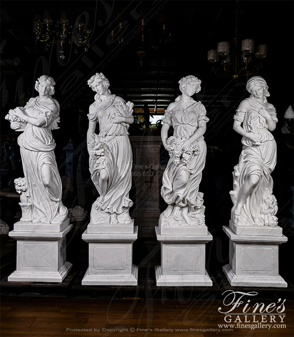 Four Seasons Goddess Statue Set in Statuary White Marble