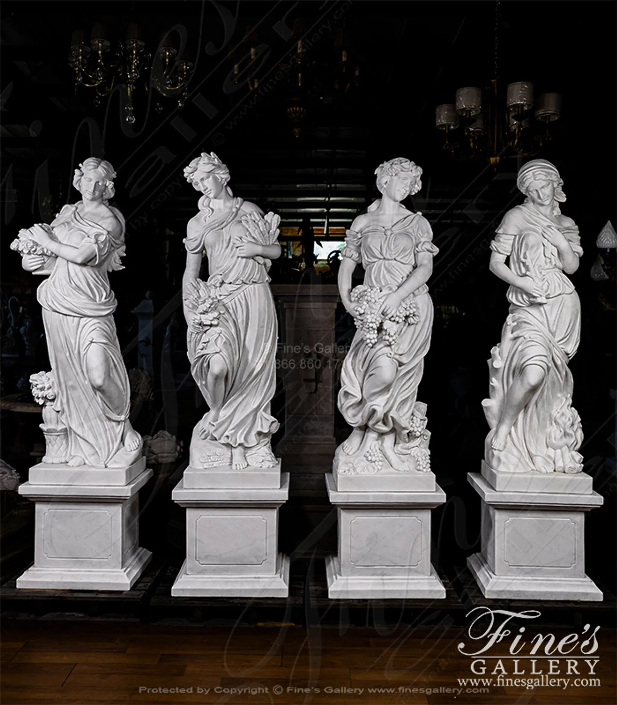 Four Seasons Goddess Statue Set in Statuary White Marble