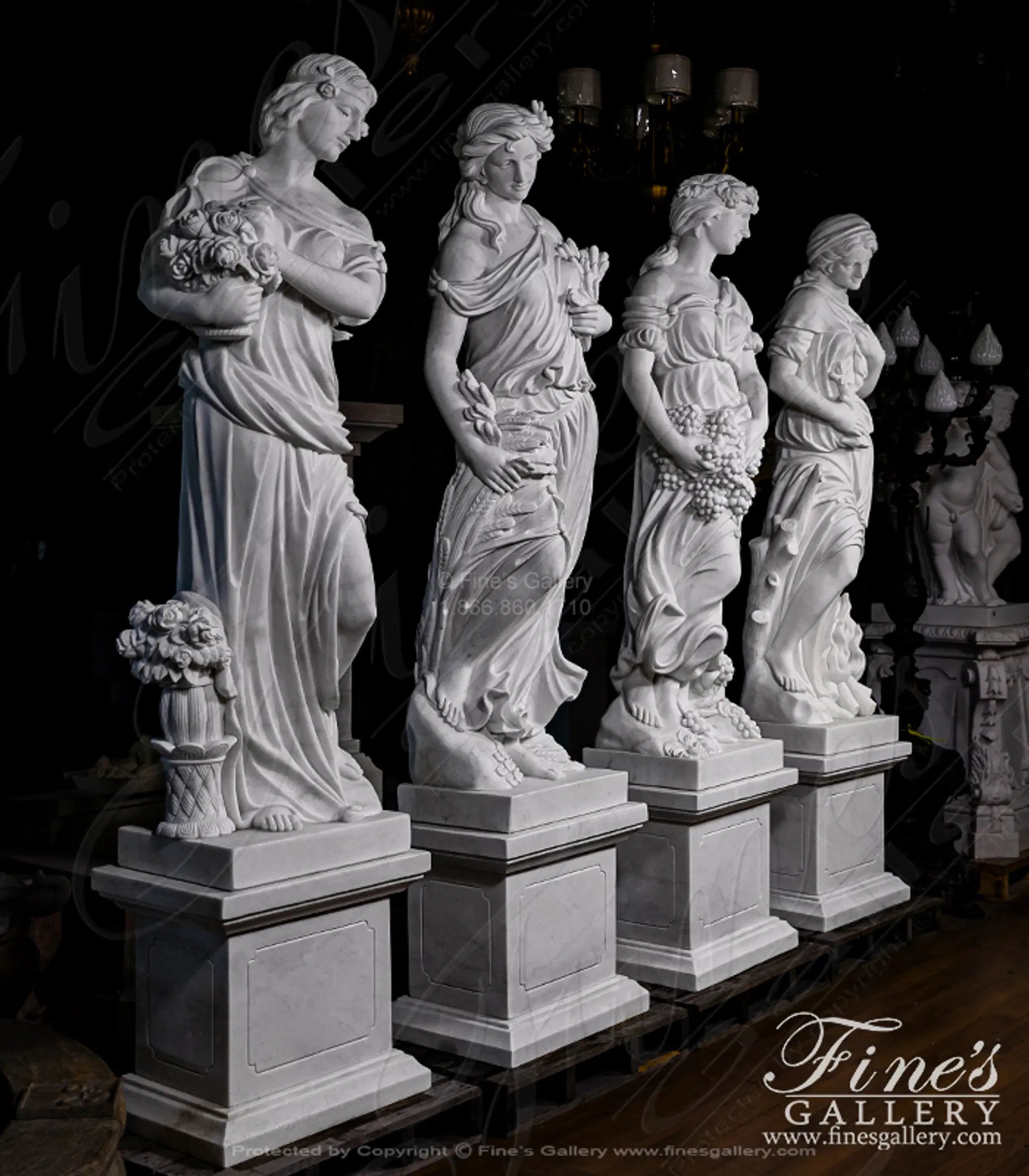 Four Seasons Goddess Statue Set in Statuary White Marble