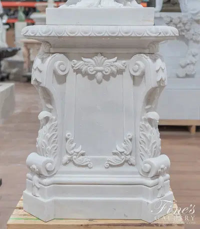 Statuary Marble Cherubim Lamp Post Pair