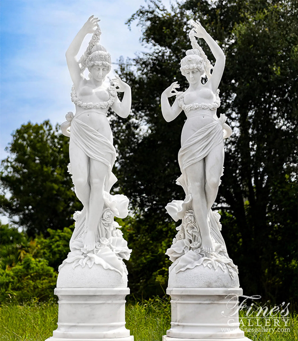 Garden Nymph Statue Pair in Statuary Marble