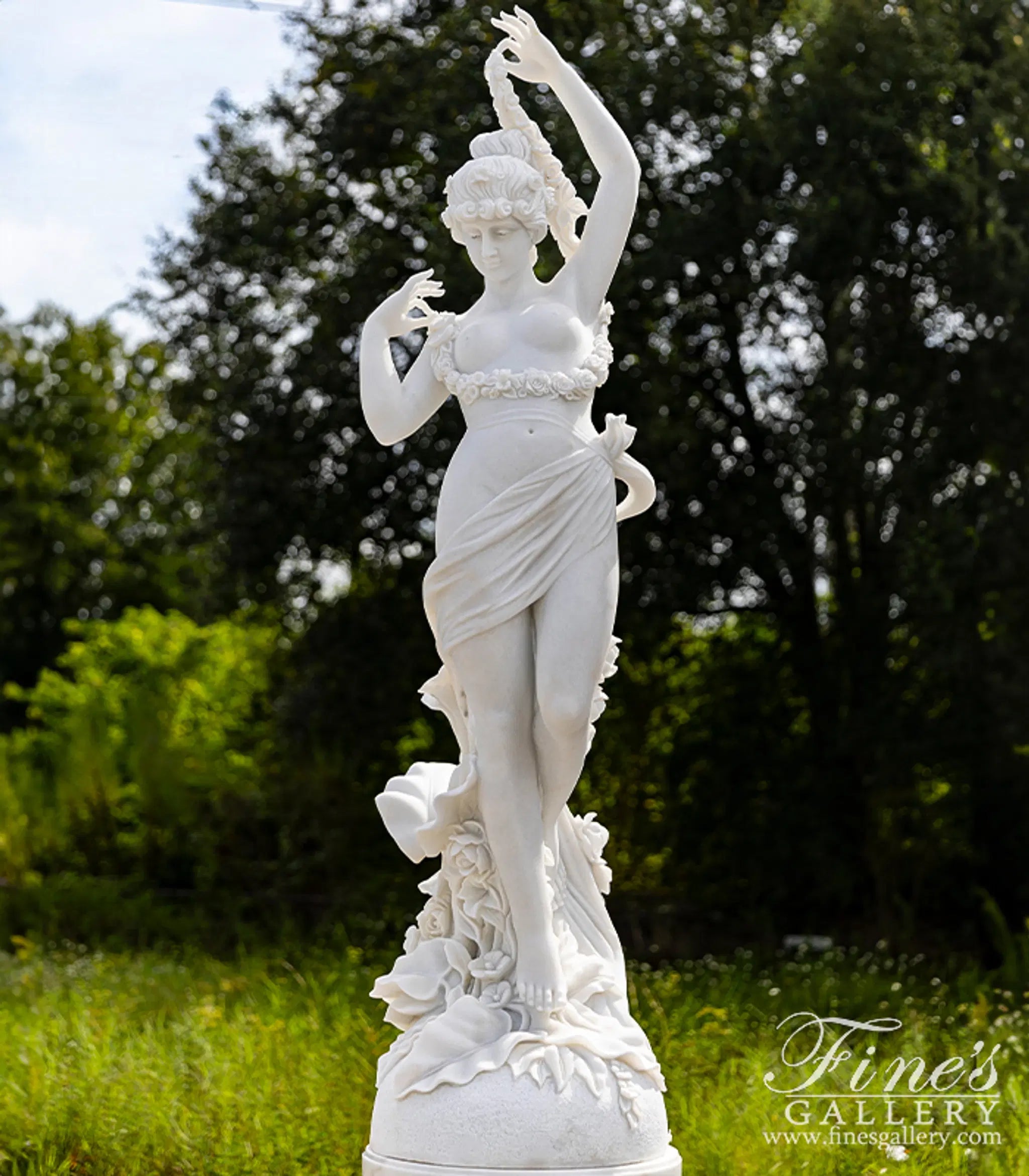 Garden Nymph Statue Pair in Statuary Marble