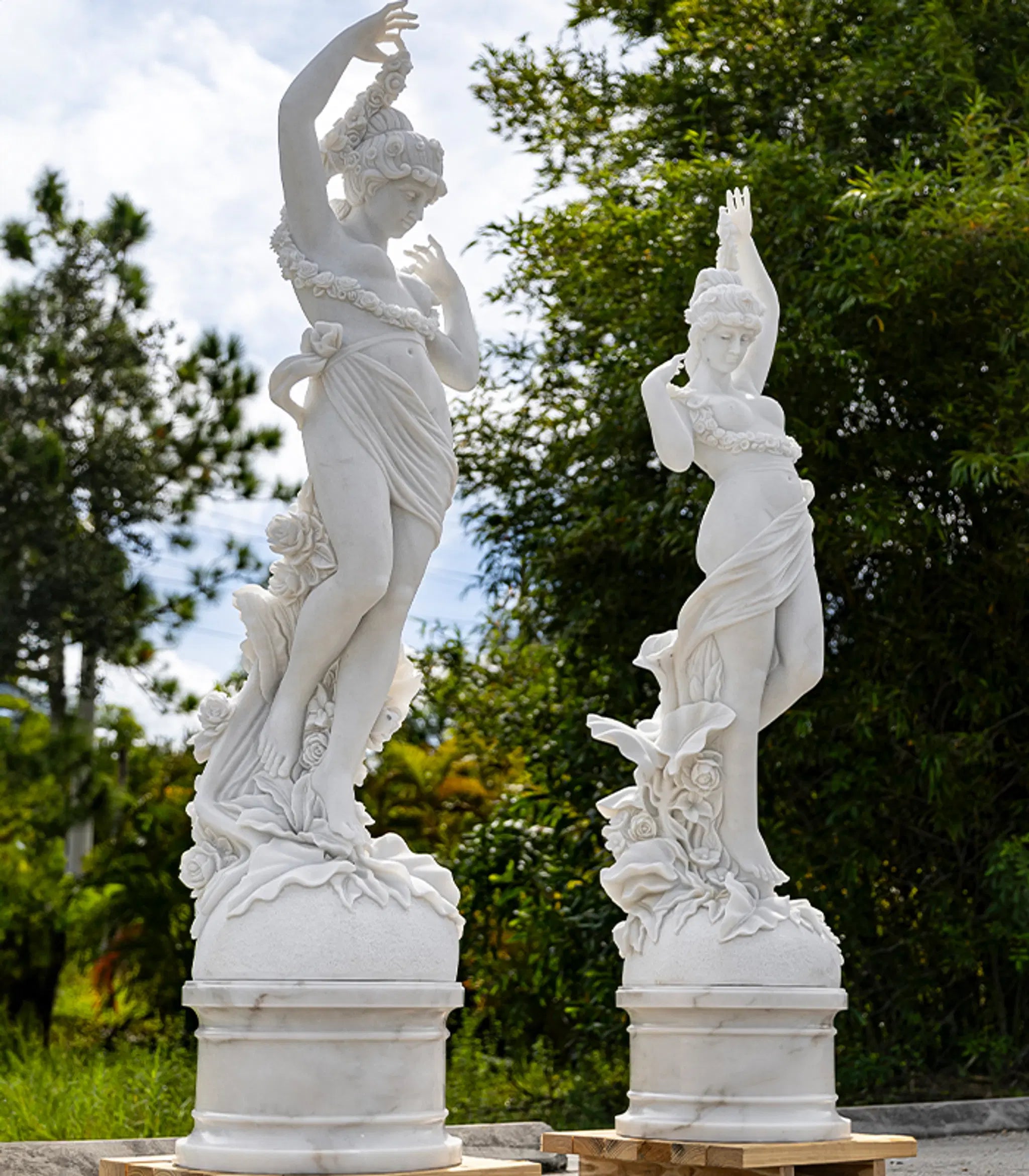 Garden Nymph Statue Pair in Statuary Marble