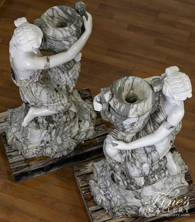 Kneeling Maidens Marble Urn Pair