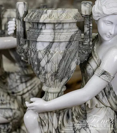 Kneeling Maidens Marble Urn Pair