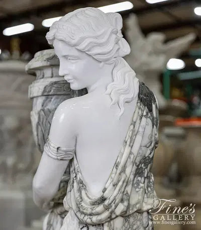 Kneeling Maidens Marble Urn Pair