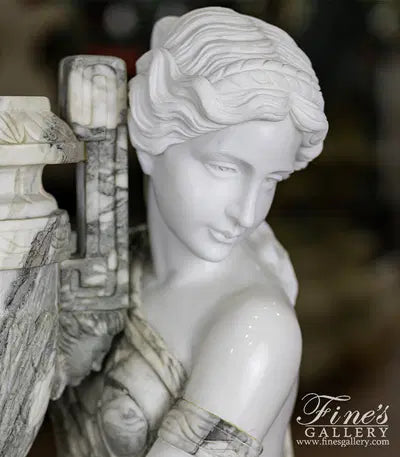 Kneeling Maidens Marble Urn Pair