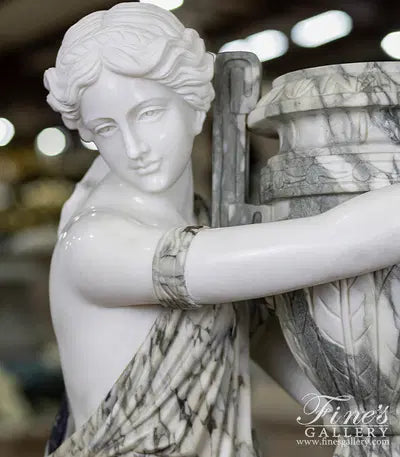 Kneeling Maidens Marble Urn Pair