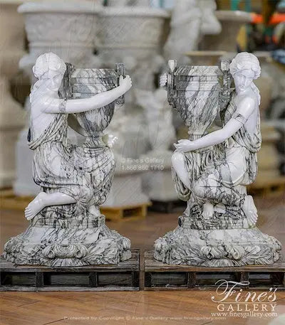 Kneeling Maidens Marble Urn Pair